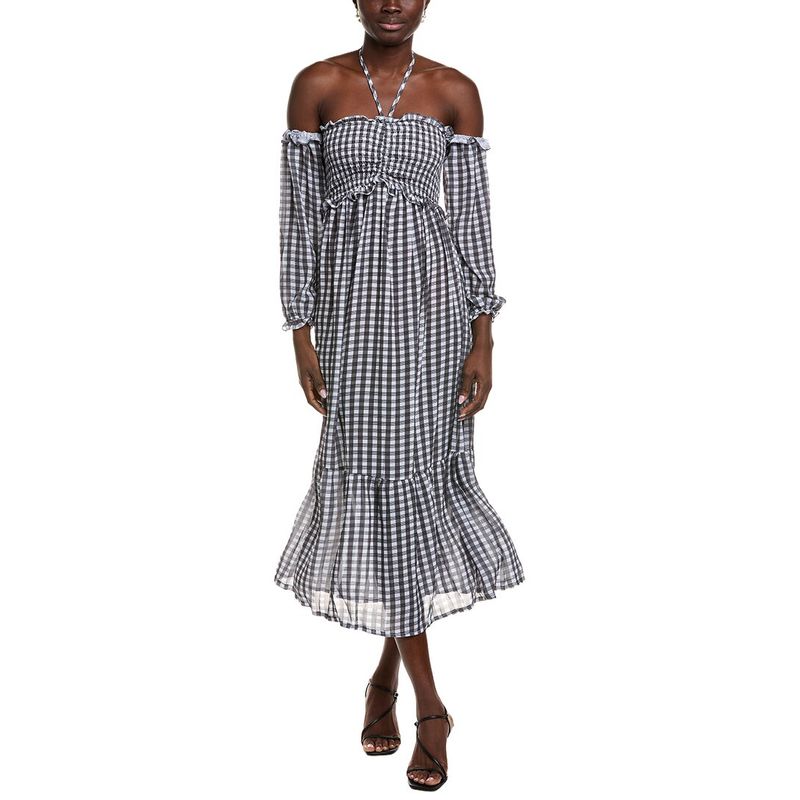 Ipponelli Womens Off-The-Shoulder Midi Dress, Black